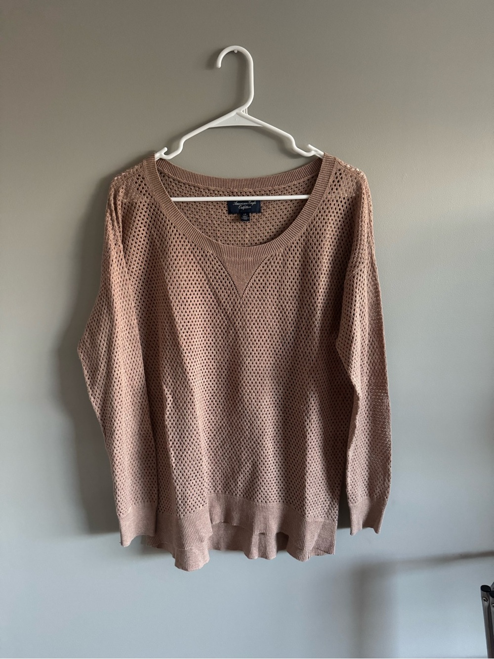 American Eagle Outfitters Open-Knit Crewneck Sweater in Dusty Rose